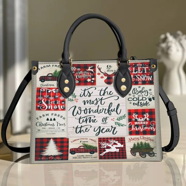 Most Wonderful Time Red Plaid Christmas Women leather Bag Handbag,Christmas Woman Handbag,Christmas Women Bag and Purses,Christmas Gift - 2.jpg