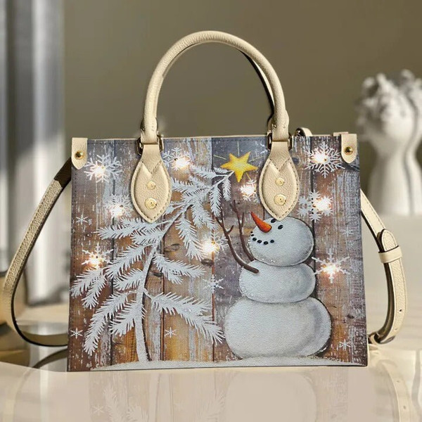 Snowman Merry Christmas Women leather Bag,Christmas Woman Handbag,Christmas Women Bag and Purses,Custom Leather Bag Handbag,Christmas Gift - 4.jpg