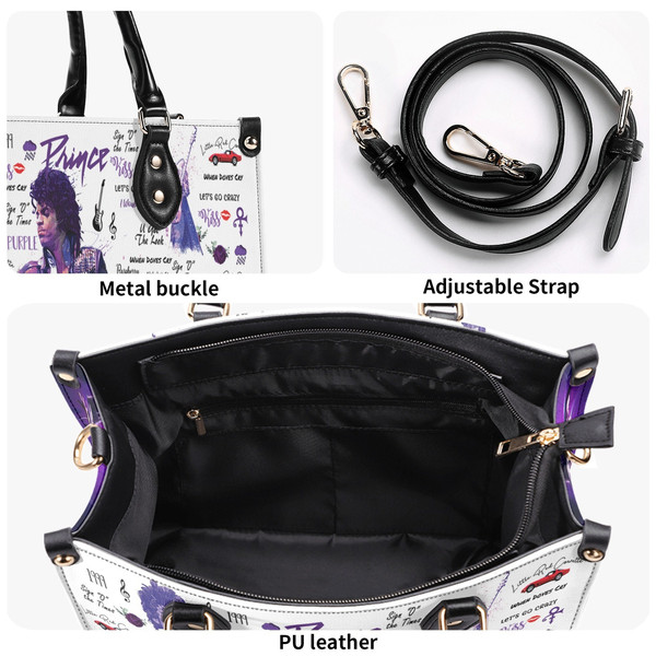 Prince Singer Leather Handbag, Watercolor Art - Prince Purple Women Bag, Personalized Leather BagPurseTote Bag, Custom Prince Shoulder Bag - 3.jpg