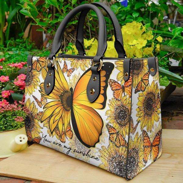 Butterfly Sunflower Leather Bag,Women Leather Handbag,Crossbody Bag,Personalized Leather bag,Shoulder Handbag,Handmade bag, teacher handbag - 2.jpg