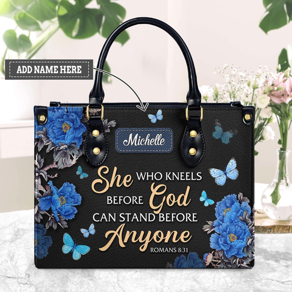 She Who Kneels Before God Can Stand Before Anyone Leather Bag,Personalized Leatherbag, Jesus Handbag, God Leather handbag, Bible Handbag - 1.jpg