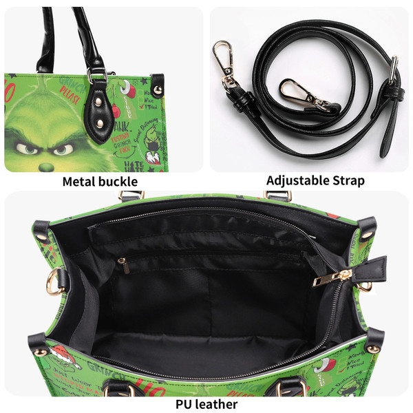 Grinch Christmas Leather Bag, Grinch Lover Handbag, Custom Leather Bag, Woman Handbag, Custom Leather Bag, Shopping Bag, Handmade Bag - 3.jpg