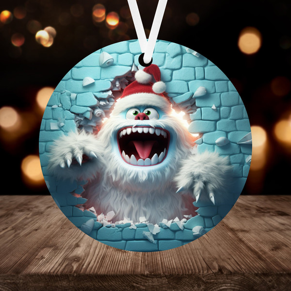 3D Abominable Snowman Christmas Ornament Sublimation PNG, Instant Digital Download, Christmas Round Ornament PNG Funny Snowman Ornament - 1.jpg