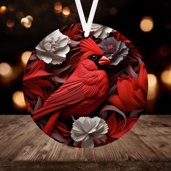 3D Cardinal Christmas Ornament Sublimation PNG, 300 dpi, Instant Digital Download, Christmas Round Ornament PNG 3D Christmas Red Bird - 1.jpg