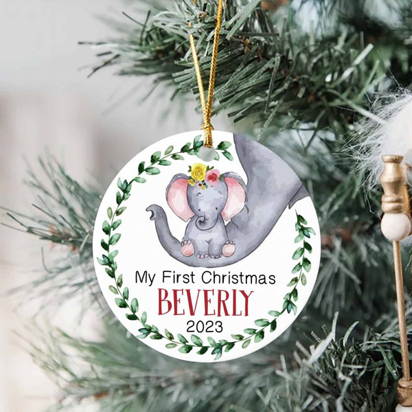 Baby Ornament - Personalized My First Christmas Ornament with Baby Name - Customized Baby Elephant Ornament  - Baby Christmas Ornaments - 1.jpg