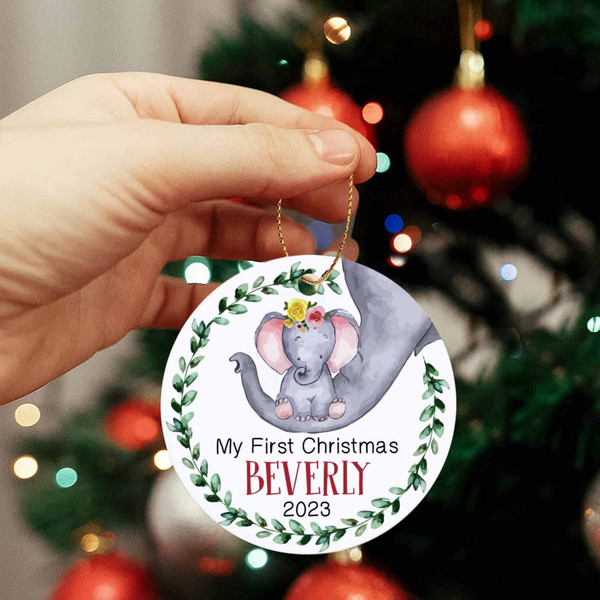 Baby Ornament - Personalized My First Christmas Ornament with Baby Name - Customized Baby Elephant Ornament  - Baby Christmas Ornaments - 2.jpg