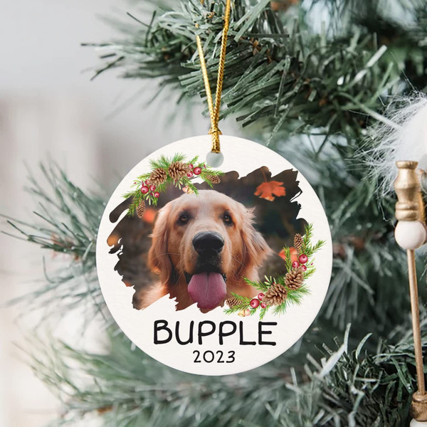 Custom Dog Photo Ornament, Personalized Puppy Keepsake, Ceramic Ornament 2023, Christmas Wreath Ornament Christmas Tree Decor Dog Lover Gift - 1.jpg
