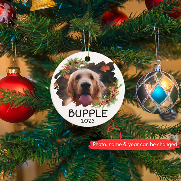 Custom Dog Photo Ornament, Personalized Puppy Keepsake, Ceramic Ornament 2023, Christmas Wreath Ornament Christmas Tree Decor Dog Lover Gift - 6.jpg