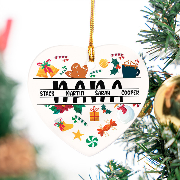 Custom Monogram Ornament, Family Name Ornament, Heart Ceramic Keepsake Gift, Christmas Tree Hanging, Gift for Mimi, Nana, Grandparent Gift - 1.jpg