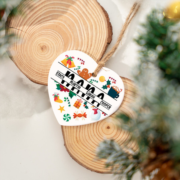 Custom Monogram Ornament, Family Name Ornament, Heart Ceramic Keepsake Gift, Christmas Tree Hanging, Gift for Mimi, Nana, Grandparent Gift - 4.jpg