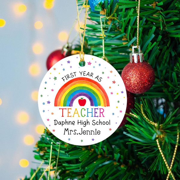 Custom Rainbow Teacher Ornament, Teacher Be Merry Be Jolly Be Kind Ho Ho Ornament Christmas 2023, Teacher Christmas Gift, New Teacher Gift - 3.jpg