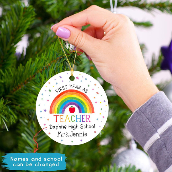 Custom Rainbow Teacher Ornament, Teacher Be Merry Be Jolly Be Kind Ho Ho Ornament Christmas 2023, Teacher Christmas Gift, New Teacher Gift - 4.jpg