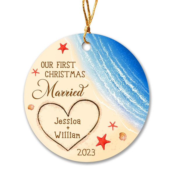 Married Ornament Christmas 2023, Personalized Our First Christmas Married Ornament, 1st Xmas Married Ornament Sea 2023, Customized Names - 3.jpg
