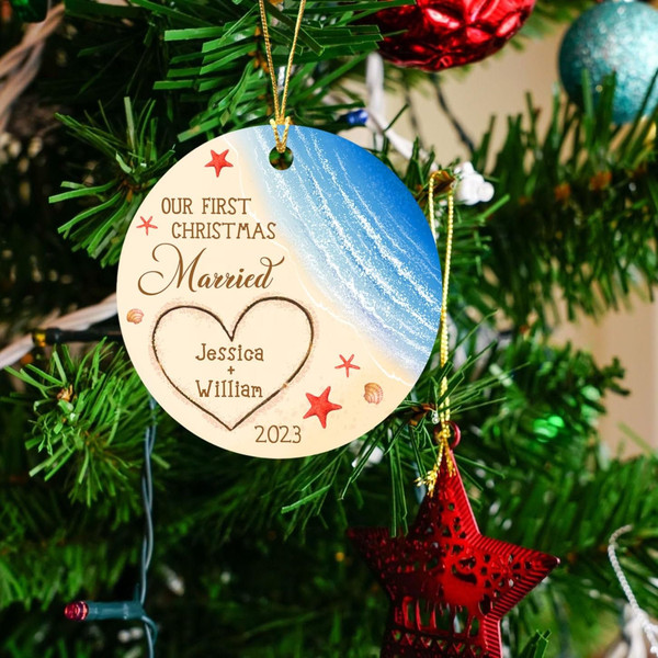 Married Ornament Christmas 2023, Personalized Our First Christmas Married Ornament, 1st Xmas Married Ornament Sea 2023, Customized Names - 5.jpg