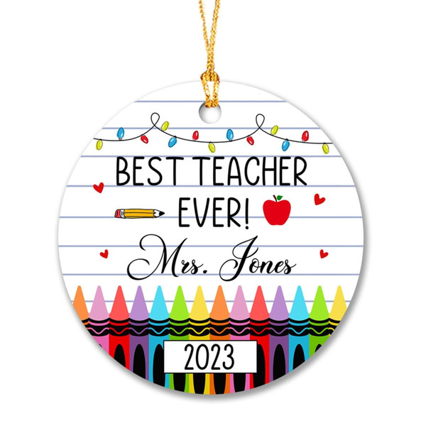 Personalized Crayon Teacher Christmas Ornament, Christmas Gift for Teachers, Christmas Bauble 2023, Xmas Tree Hanging, Teacher Appreciation - 2.jpg