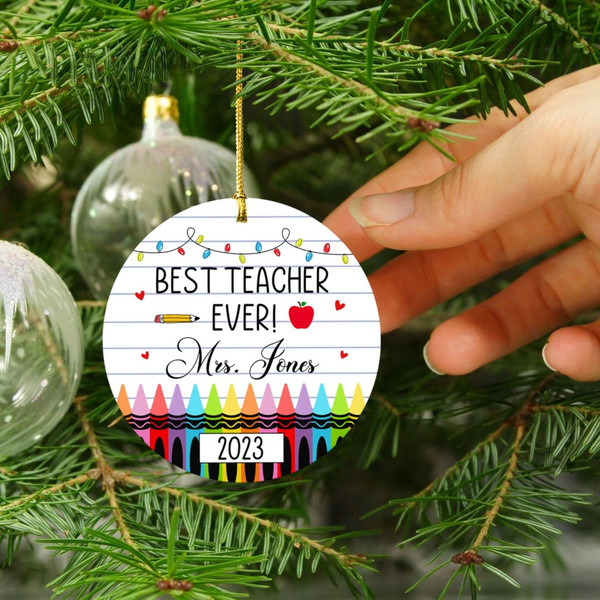 Personalized Crayon Teacher Christmas Ornament, Christmas Gift for Teachers, Christmas Bauble 2023, Xmas Tree Hanging, Teacher Appreciation - 4.jpg