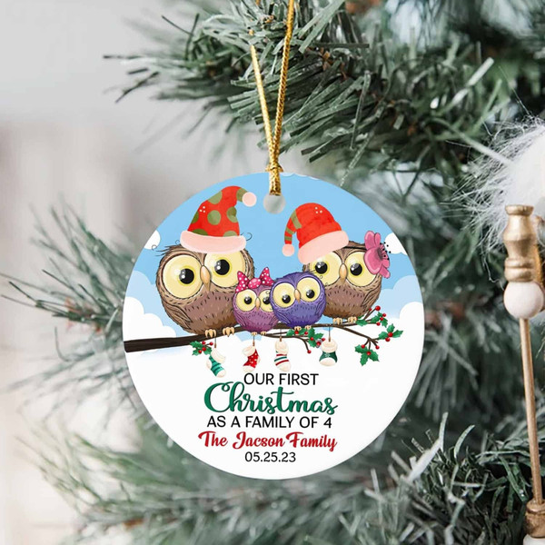 Personalized Family of 4 Christmas Ornament, Owl Our First Christmas As A Family of 4 Ornament, Christmas Ornament, Family Ornament, - 1.jpg