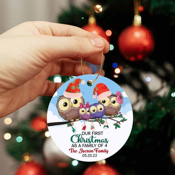 Personalized Family of 4 Christmas Ornament, Owl Our First Christmas As A Family of 4 Ornament, Christmas Ornament, Family Ornament, - 2.jpg