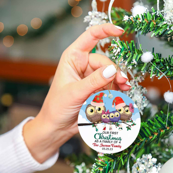Personalized Family of 4 Christmas Ornament, Owl Our First Christmas As A Family of 4 Ornament, Christmas Ornament, Family Ornament, - 3.jpg