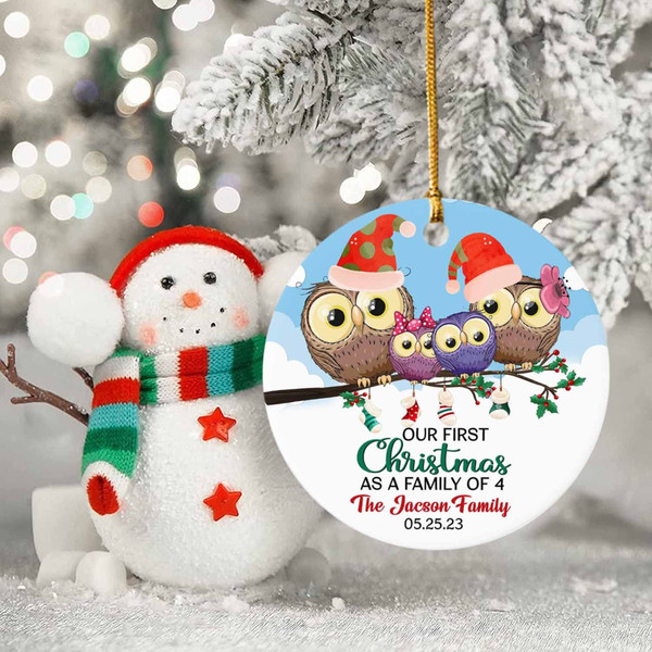 Personalized Family of 4 Christmas Ornament, Owl Our First Christmas As A Family of 4 Ornament, Christmas Ornament, Family Ornament, - 5.jpg