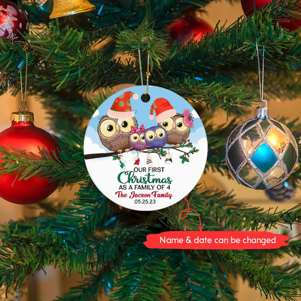 Personalized Family of 4 Christmas Ornament, Owl Our First Christmas As A Family of 4 Ornament, Christmas Ornament, Family Ornament, - 6.jpg