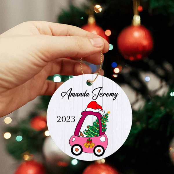 Personalized Pink Truck Christmas Ornament 2022, Baby's First Christmas Ornament Car - VAPCUFF, Custom Baby Girls Truck Ornament Gift - 2.jpg