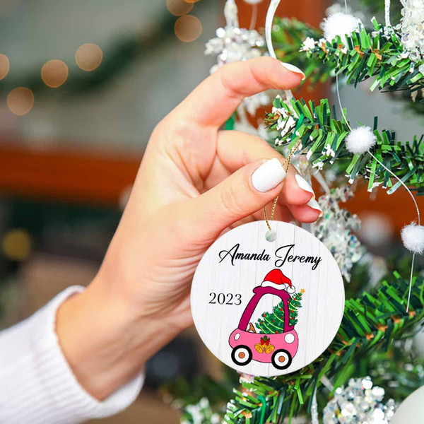 Personalized Pink Truck Christmas Ornament 2022, Baby's First Christmas Ornament Car - VAPCUFF, Custom Baby Girls Truck Ornament Gift - 3.jpg