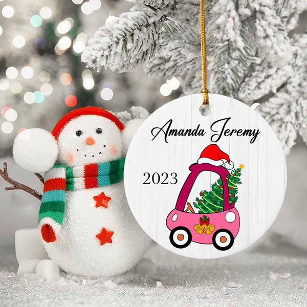 Personalized Pink Truck Christmas Ornament 2022, Baby's First Christmas Ornament Car - VAPCUFF, Custom Baby Girls Truck Ornament Gift - 5.jpg