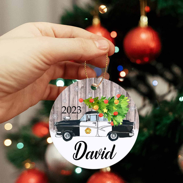 Police Car Christmas Ornament, Personalized Police Car Ornament Xmas 2022, Custom Keepsake Gift for Kids Newborn New Parents, - 2.jpg