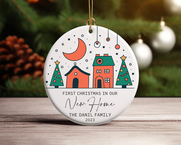 First Christmas In Our New Home Family Personalized Ceramic Ornament Home Decor Christmas Round Ornament - 1.jpg
