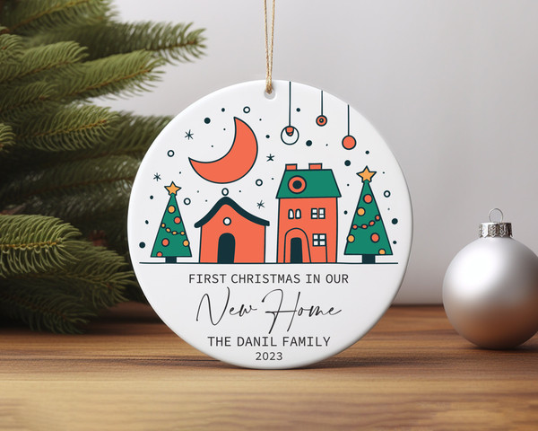 First Christmas In Our New Home Family Personalized Ceramic Ornament Home Decor Christmas Round Ornament - 4.jpg