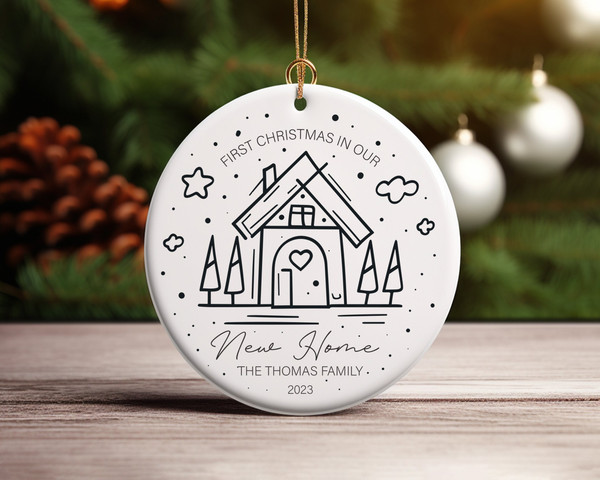 First Christmas In Our New Home Family Personalized Ceramic Ornament Home Decor Christmas Round Ornament - 5.jpg