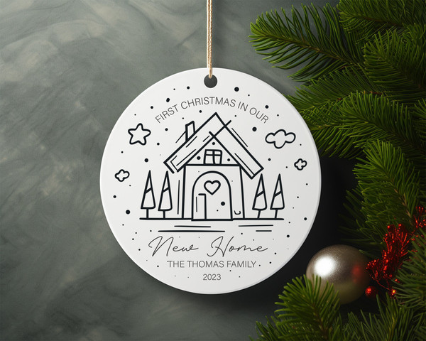 First Christmas In Our New Home Family Personalized Ceramic Ornament Home Decor Christmas Round Ornament - 6.jpg