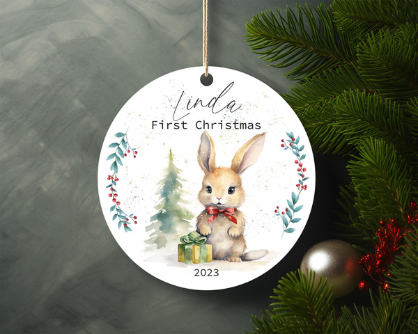 Personalised Baby's First Christmas Decoration Rabbit Ceramic Ornament Home Decor Christmas Round Ornament - 1.jpg