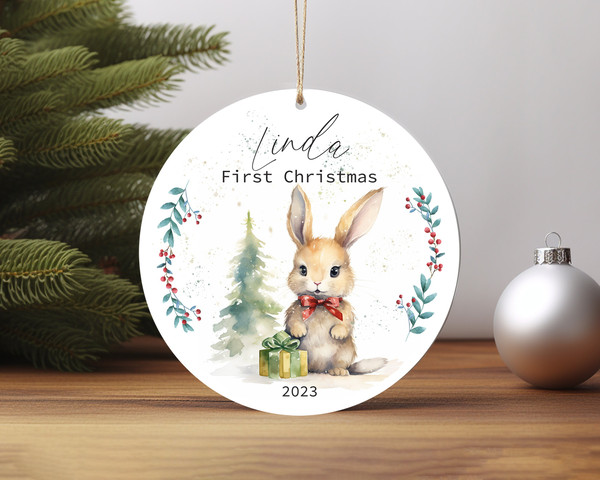 Personalised Baby's First Christmas Decoration Rabbit Ceramic Ornament Home Decor Christmas Round Ornament - 3.jpg