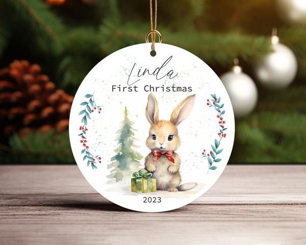Personalised Baby's First Christmas Decoration Rabbit Ceramic Ornament Home Decor Christmas Round Ornament - 4.jpg