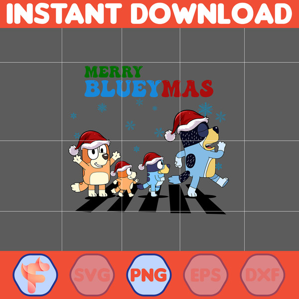 Bluey Christmas Png, Bluey Family Christmas Png, Christmas Magical Sublimation, Blue Dog Christmas Tree, Instant Download (15).jpg