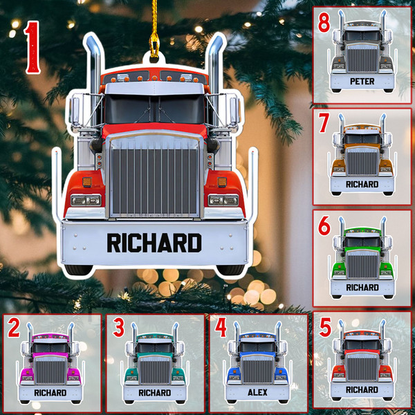 Personalized Trucker Christmas Ornament, Custom Name Trucker Ornament, Semi Trailer Truck Car Hanger, Christmas Trucker Gift - 1.jpg