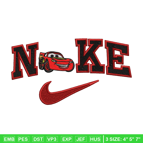 Lightning McQueen Nike embroidery design, logo embroidery, Nike design, logo shirt, Embroidery shirt, Digital download..jpg