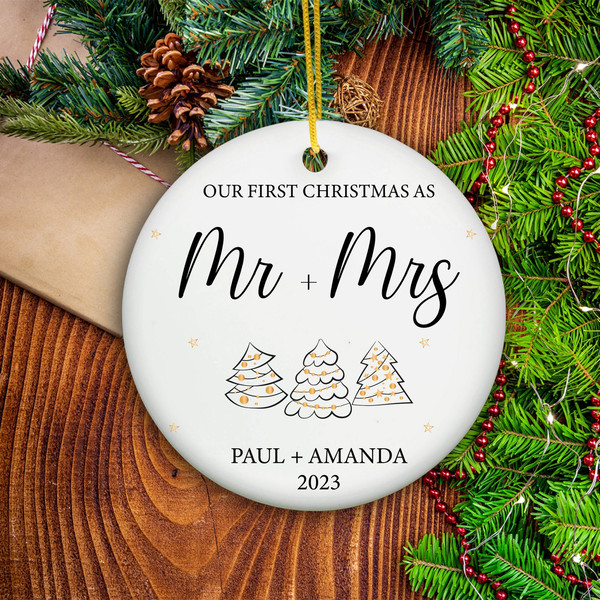 First Christmas Married Ornament, Mr and Mrs Tree Christmas Ornament, Our First Christmas Married as Mr and Mrs Ornament, Personalized Gift - 1.jpg
