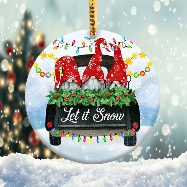 Let It Snow Gnome Truck Ornament Png, Round Christmas Ornament, PNG Instant Download, Xmas Ornament Sublimation Designs Downloads - 1.jpg