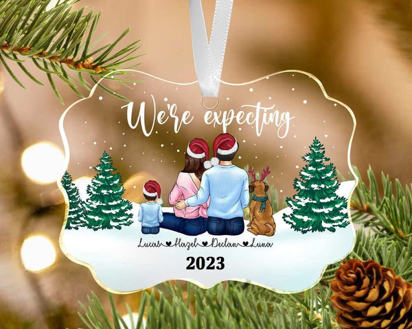 Custom Expecting Family Ornament, Expecting Parents Ornament, Christmas Keepsake, Family With Pet Ornament, Custom Dog Ornament 2022 - 1.jpg