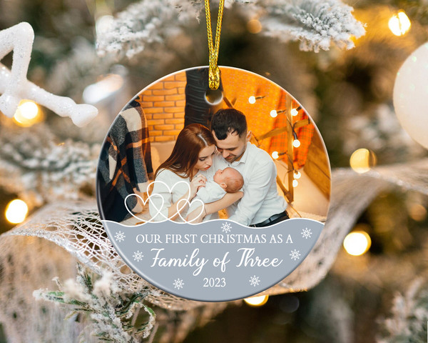 Custom Family Photo Ornament, Family of Three Ornament, First Christmas as Family of 3, Picture Ornament, Baby Photo Ornament, Family Gifts - 2.jpg