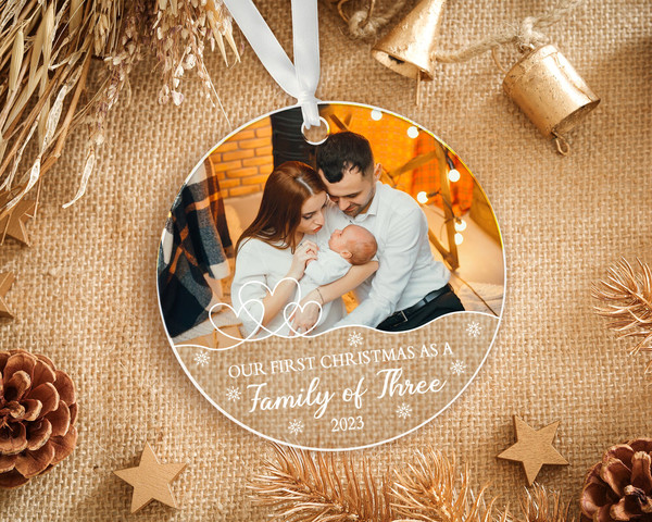 Custom Family Photo Ornament, Family of Three Ornament, First Christmas as Family of 3, Picture Ornament, Baby Photo Ornament, Family Gifts - 3.jpg