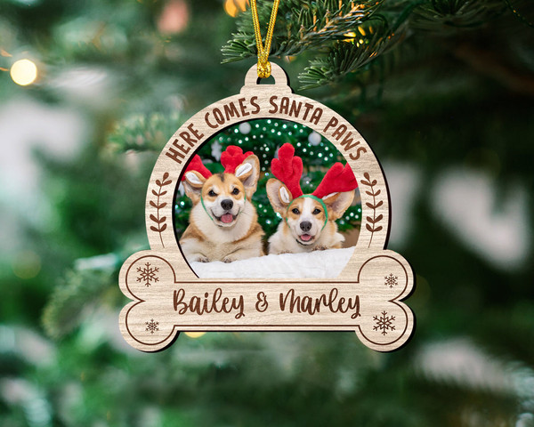 Custom Pet Ornament, Custom Photo Ornament, Custom Dog Christmas Ornament, Here Comes Santa Paws, Funny Dog Ornament, Dog Mom Christmas Gift - 3.jpg