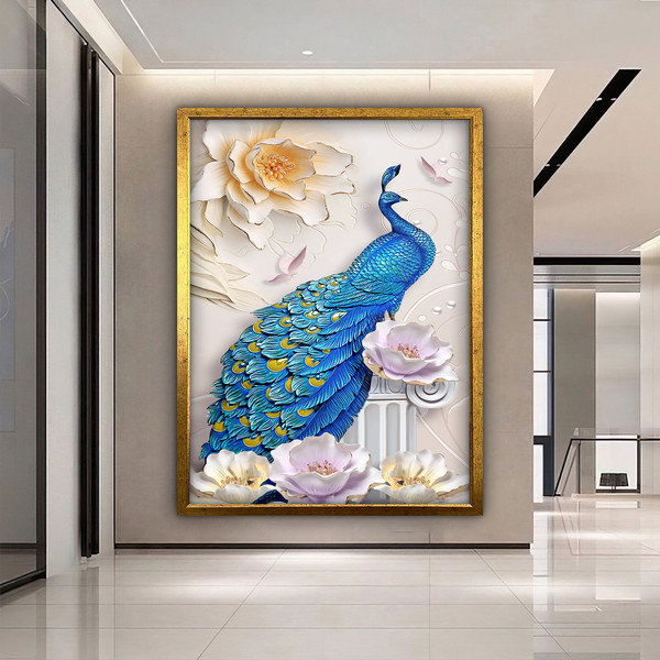 Peacock Canvas, Blue Peacock Painting, Animal Home Decor, Artistic Bird  Painting, Blue Animal Art, Peacock Print