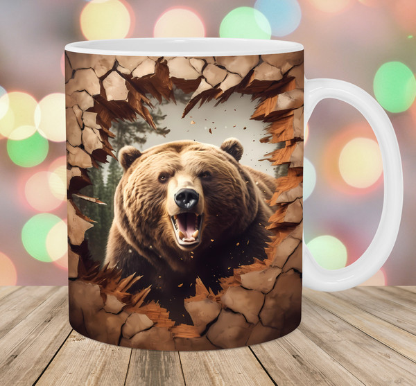 3D Bear Hole In A Wall Mug Wrap, 11oz & 15oz Mug Template, Mug Sublimation Design, Mug Wrap Template, Instant Digital Download PNG - 1.jpg