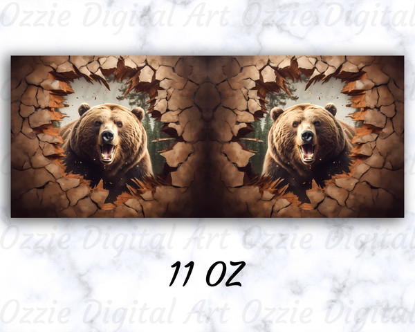 3D Bear Hole In A Wall Mug Wrap, 11oz & 15oz Mug Template, Mug Sublimation Design, Mug Wrap Template, Instant Digital Download PNG - 3.jpg