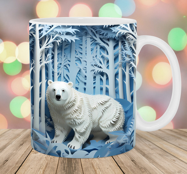 3D Bear Mug Wrap, 11oz And 15oz Mug Template, Mug Sublimation Design, Snow Forest Mug Wrap Template, Instant Digital Download PNG - 1.jpg