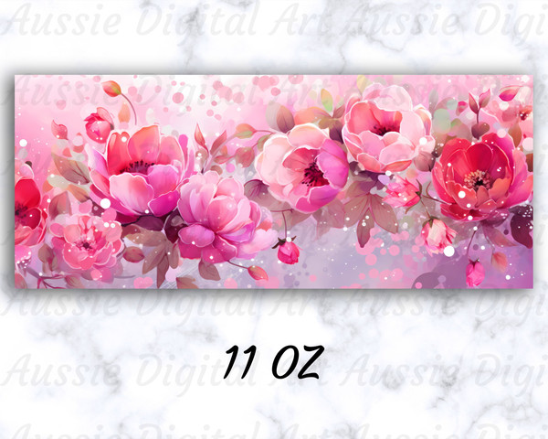 Pink Roses Mug Sublimation Design Flowers Mug Wrap Template 11oz & 15 Oz 